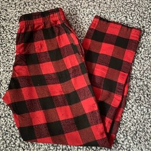 Plaid Plush Polyester Cotton Red And Black Checkered Fleece Pajama Pant